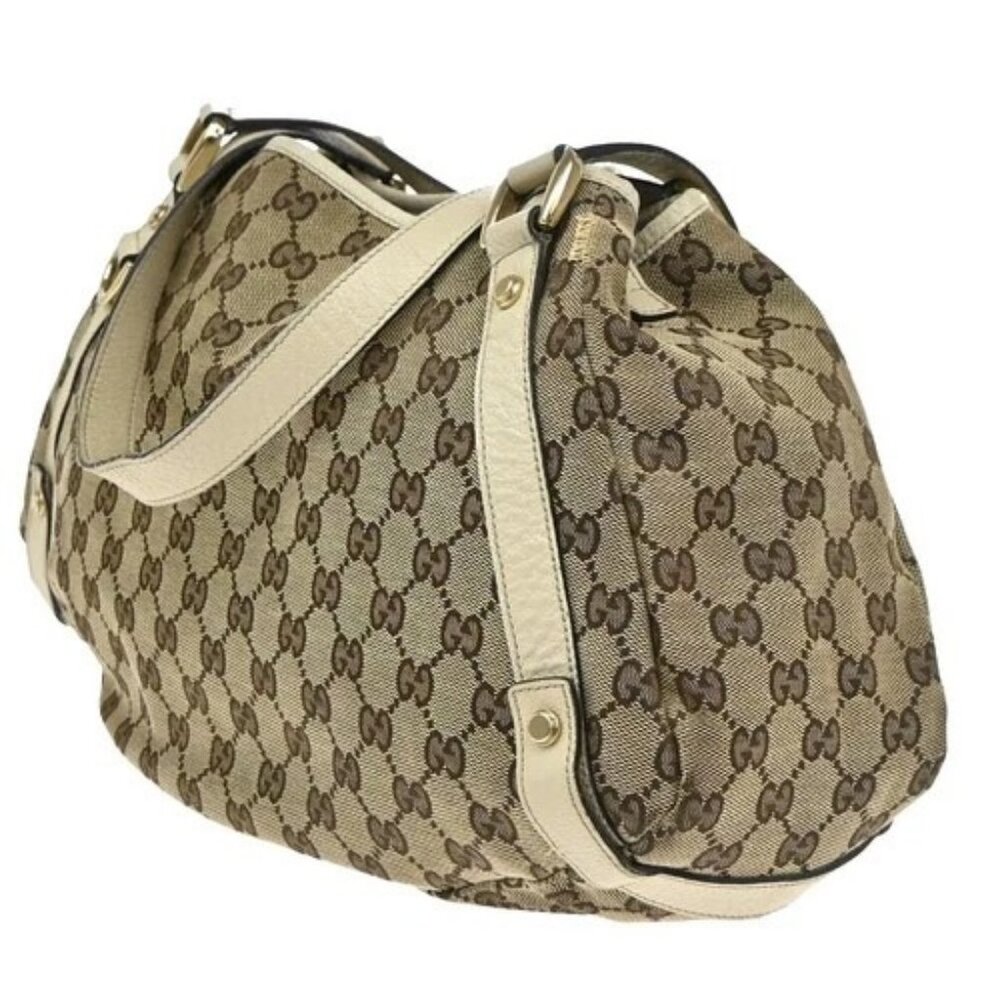 GUCCI Logo GG Pattern Shoulder Tote Bag Canvas Leather Brown White Italy 85EG225 - Picture 2 of 15